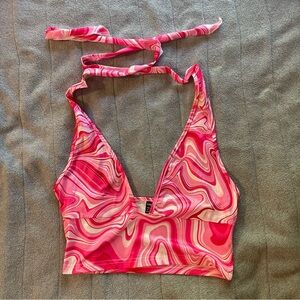 Pink groovy tie dye halter crop top